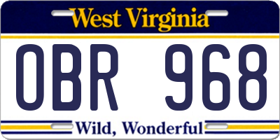 WV license plate OBR968