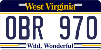 WV license plate OBR970