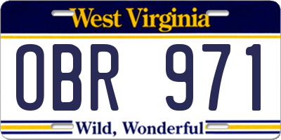 WV license plate OBR971