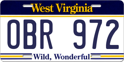 WV license plate OBR972