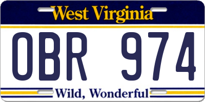 WV license plate OBR974