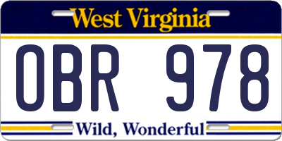 WV license plate OBR978
