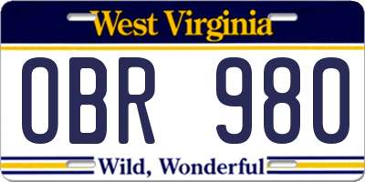 WV license plate OBR980
