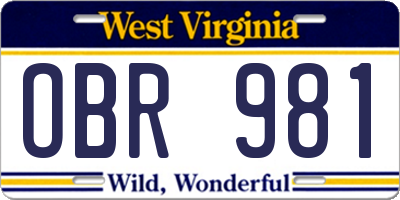 WV license plate OBR981