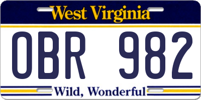 WV license plate OBR982