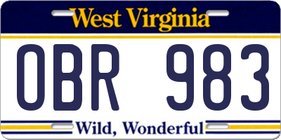 WV license plate OBR983