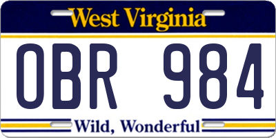 WV license plate OBR984