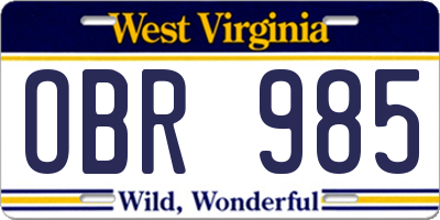 WV license plate OBR985