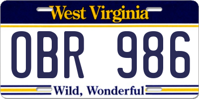 WV license plate OBR986