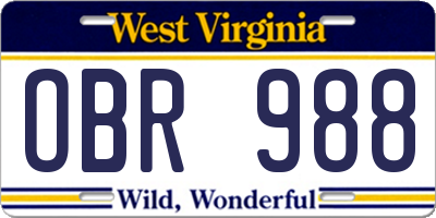 WV license plate OBR988