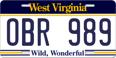 WV license plate OBR989