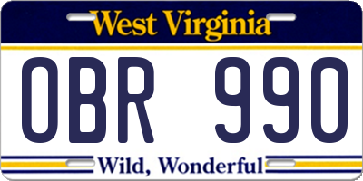 WV license plate OBR990