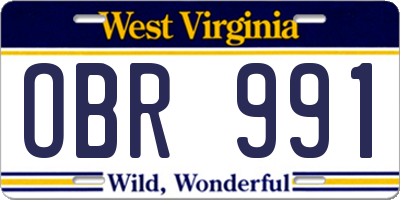 WV license plate OBR991