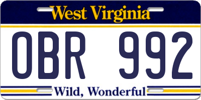 WV license plate OBR992