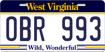 WV license plate OBR993