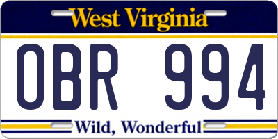 WV license plate OBR994