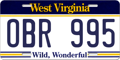 WV license plate OBR995