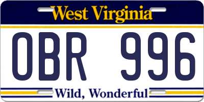WV license plate OBR996