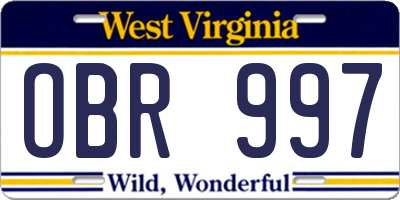 WV license plate OBR997