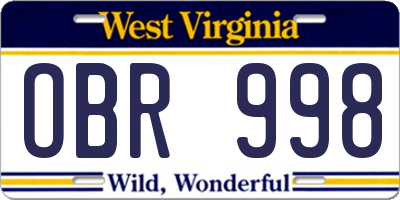 WV license plate OBR998