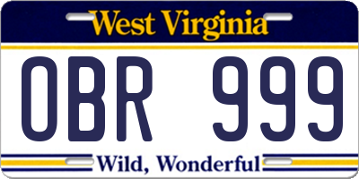 WV license plate OBR999