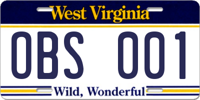 WV license plate OBS001