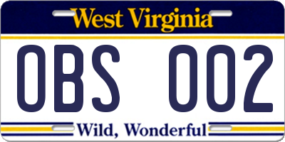 WV license plate OBS002