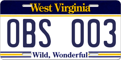 WV license plate OBS003