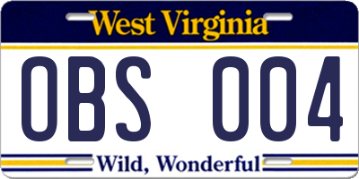 WV license plate OBS004