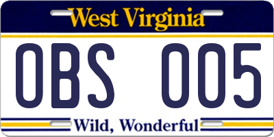 WV license plate OBS005