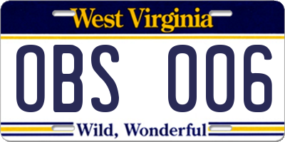 WV license plate OBS006