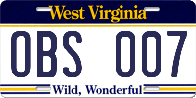WV license plate OBS007