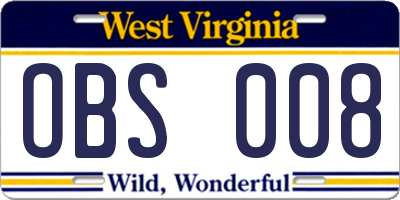 WV license plate OBS008