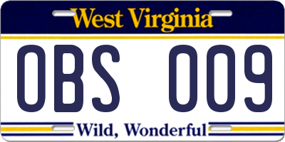 WV license plate OBS009