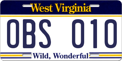 WV license plate OBS010