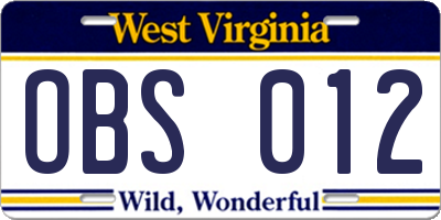 WV license plate OBS012