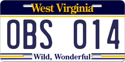 WV license plate OBS014
