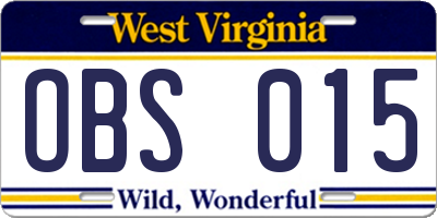 WV license plate OBS015