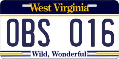 WV license plate OBS016