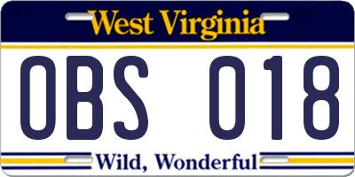 WV license plate OBS018