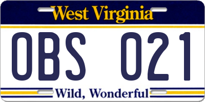 WV license plate OBS021