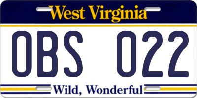 WV license plate OBS022