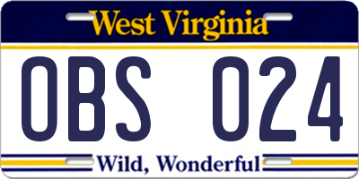 WV license plate OBS024