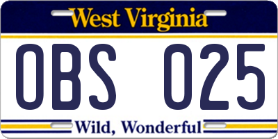 WV license plate OBS025