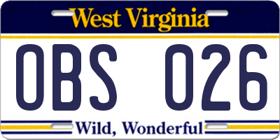 WV license plate OBS026