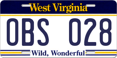 WV license plate OBS028