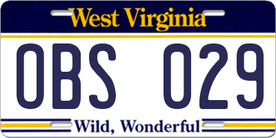 WV license plate OBS029