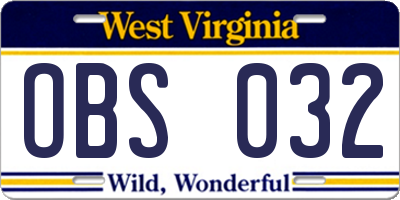 WV license plate OBS032