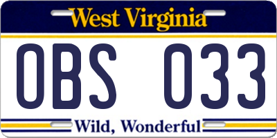 WV license plate OBS033