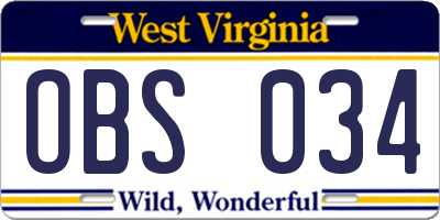 WV license plate OBS034